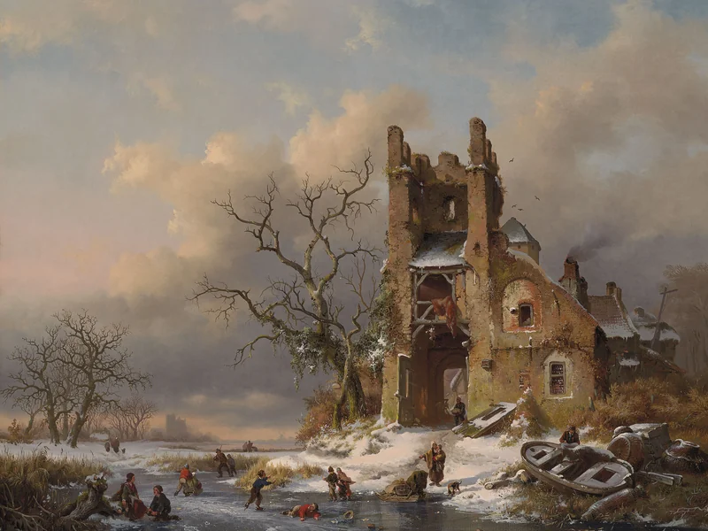 1816-Fredrik Marinus Kruseman - Scena invernale con pattinatori su un lago ghiacciato
